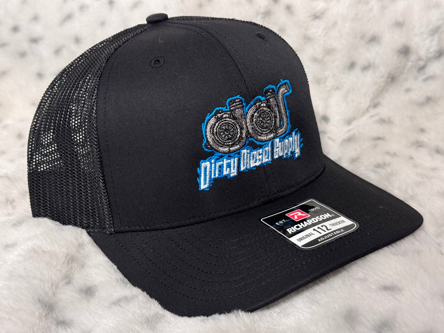 Blue Embroidered Turbo Trucker Hat