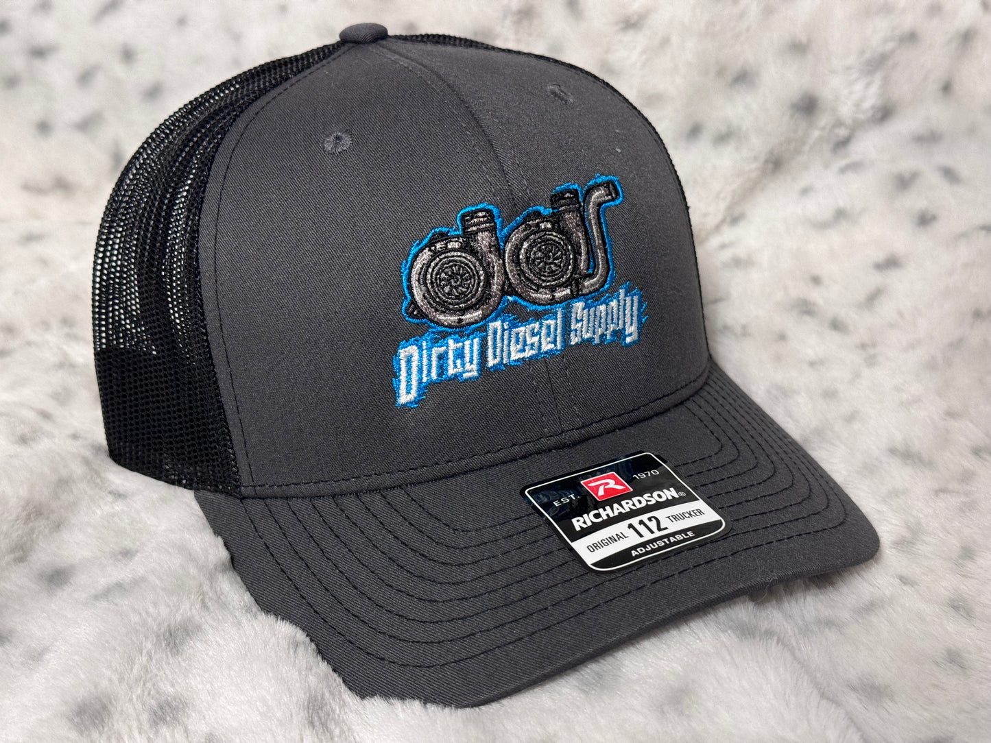 Blue Embroidered Turbo Trucker Hat